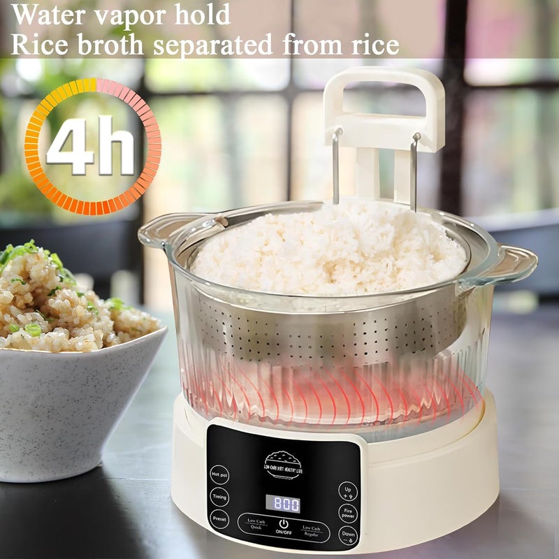 AVIF Low Carb Rice Cooker,3L Multifunction Smart Rice Cooker - 4H Keep Warm,Digital Display,Timer & Reservation Function,Suitable for Cooking,Simmering,Stewing,and Steaming - Image 5